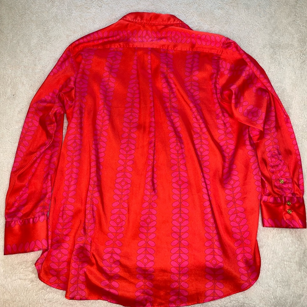 Vilagallo Orange & Pink Patterned Button Down Sat… - image 8